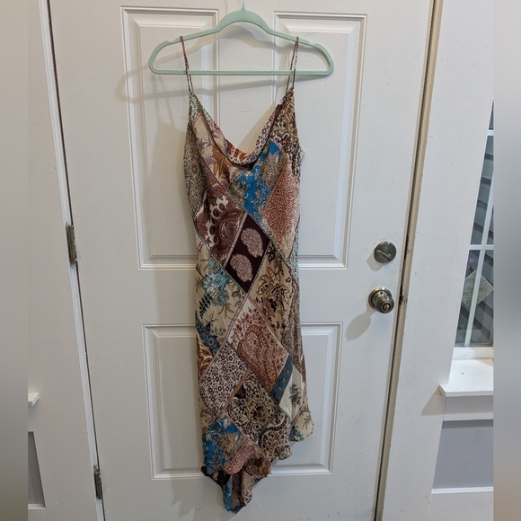 Y2K Cowlneck Handkerchief Hem Patchwork  Dress - Picture 1 of 5